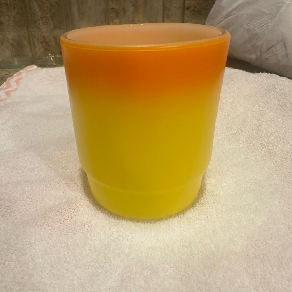 Vintage Anchor Hocking Fireking Mug, Yellow And Orange D-Handle Mug